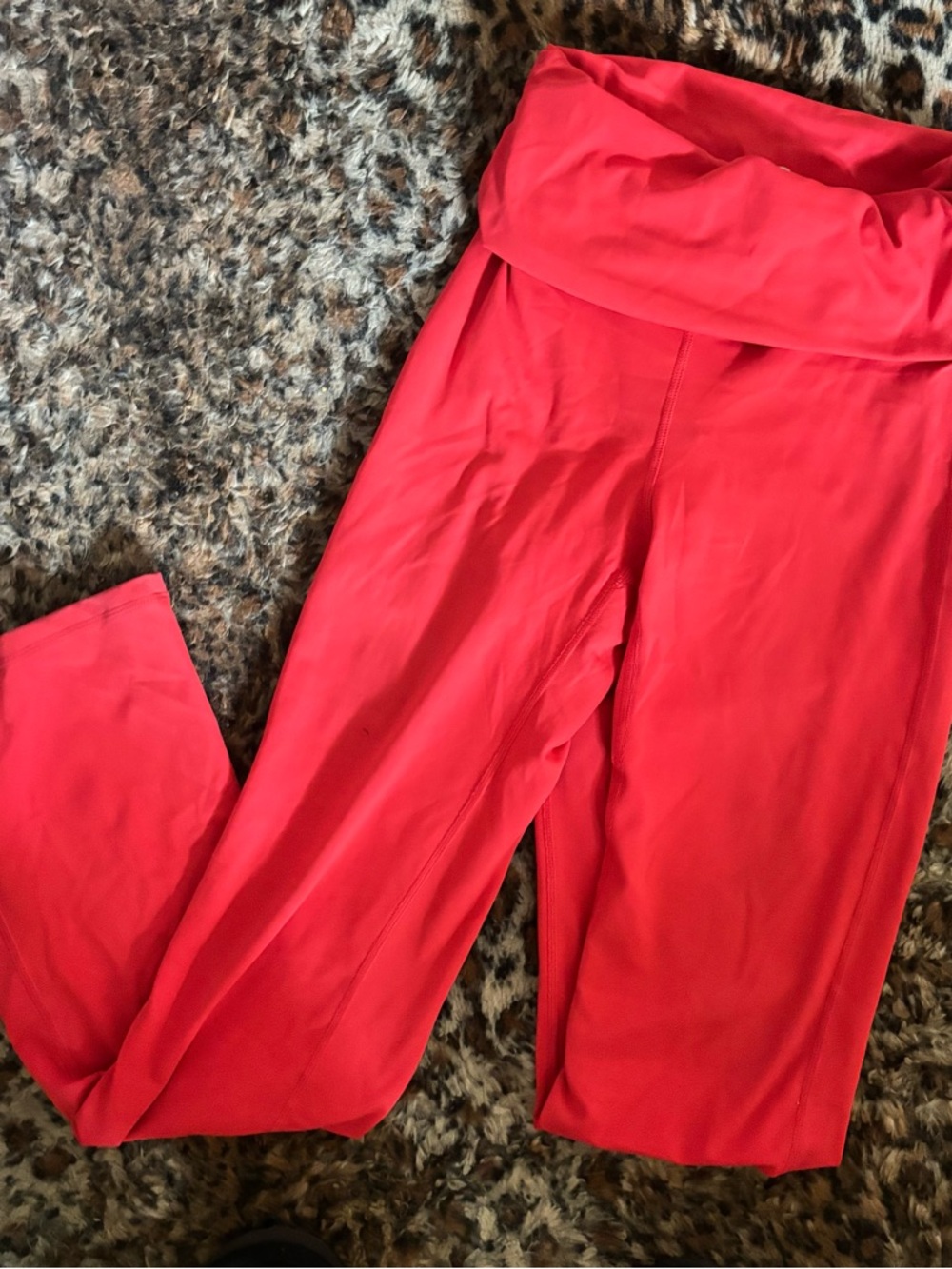 Women's Fold-Over Waist Red Yoga Pants